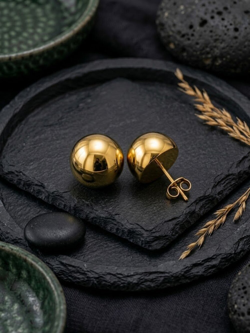 Gold Dome Stud Earrings Chunky Half Sphere Ball Clean Girl Stainless 0.5" - Picture 12 of 16